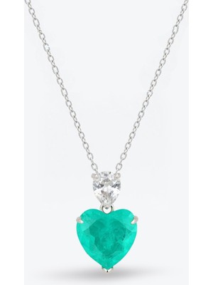 Silveranka 925 Ayar Gümüş Doğal Paraiba Taşlı Kalp Kolye