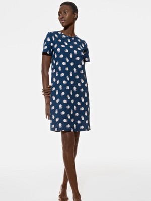 Trendseninle Mavi %100 Saf Pamuk Uzun Kollu Gecelik