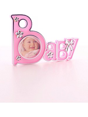 Pileli Store 2 Adet Baby Yazılı Sevimli Mini Resim Çerçevesi Pembe