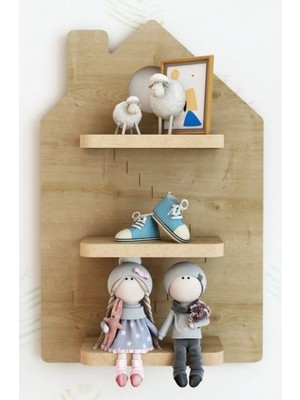 Silabor Ev Şeklinde Ahşap Dekoratif Duvar Rafı 51X33 cm