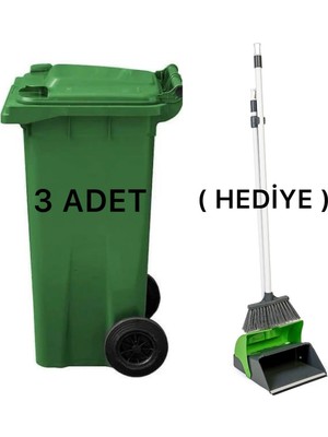3 Adet Plastik Çöp Konteyneri Çöp Kovası 120 Lt Isıya Karşı Dayanıklı Kapaklı Faraş Hediyeli