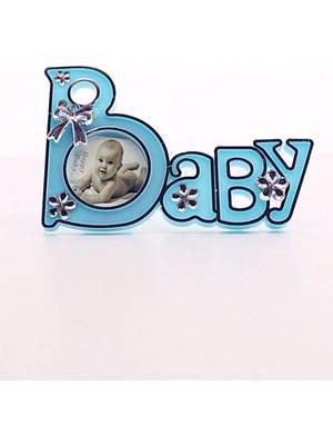 Pileli Store 2 Adet Baby Yazılı Sevimli Mini Resim Çerçevesi Mavi