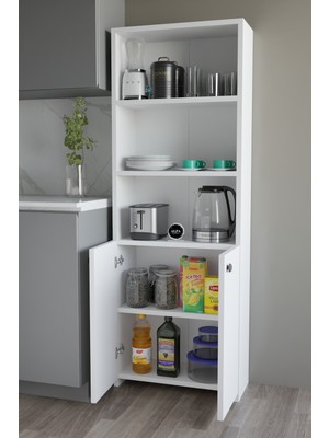 Alpa Ev Mobilya Kapaklı Çok Amaçlı Mutfak Dolabı 150X50X22 cm - Raflı Erzak Dolabı Modern Depolama Ünitesi