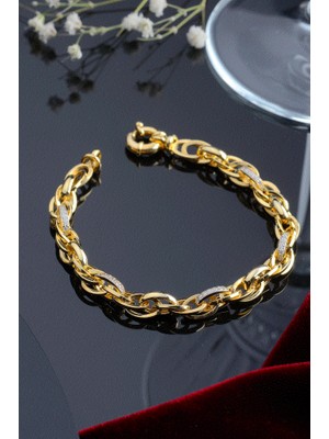 Innuendo Jewelry 925 Ayar Gümüş Altın Kaplama Taşlı Burgu Zincir Bileklik