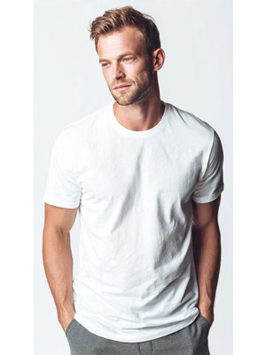 Veracraft Premium %100 Pamuk Erkek Beyaz Basic Tişört - Regular Fit Bisiklet Yaka T-Shirt