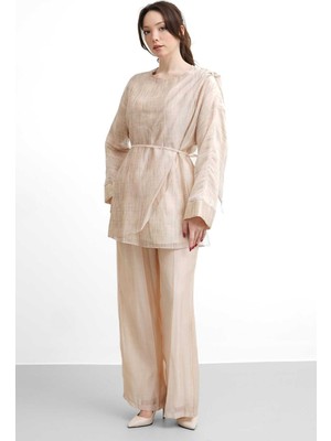 Salisburys Molly Nelly Kadın Gölge Desen Vual Omzu Şallı Pantolonlu Takım