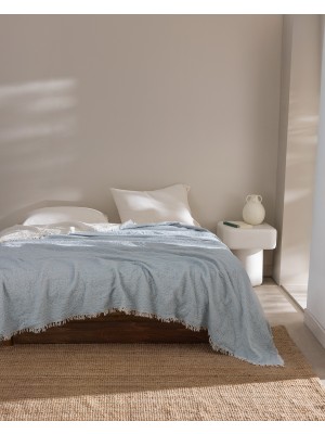 Madame Coco Bradley Tek Kişilik Pamuklu Yatak Örtüsü - Açık Mavi