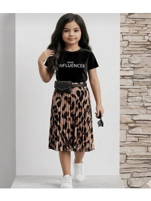 Gny Giyim Kız Çocuk Leopar Çantalı Takım Elbise