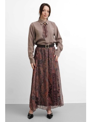 Salisburys Molly Nelly Kadın Eteği Baskılı Fularlı Gömlekli Takım