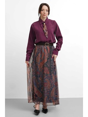 Salisburys Molly Nelly Kadın Eteği Baskılı Fularlı Gömlekli Takım