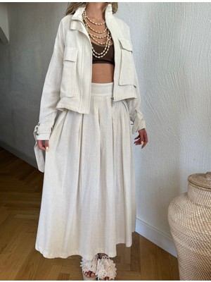 Die&More Kadın Beyaz Etekli Keten Takım