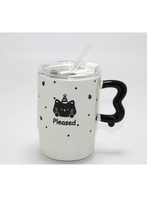 Fun And Market Buğz Sevimli Ayı Figürlü Pipetli Kapaklı Porselen Kupa Bardak ALK5041