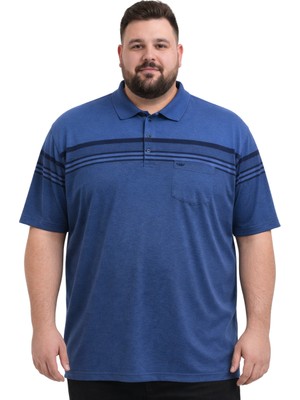 Battal Moda Battalmoda Erkek Büyük Beden Melanj Indigo Polo Yaka Kısa Kollu Block Tişört 5xl-6xl-7xl-8xl