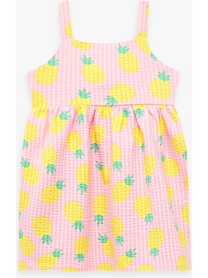 Koton Ananas Desenli Astarlı Askılı Pamuklu Elbise