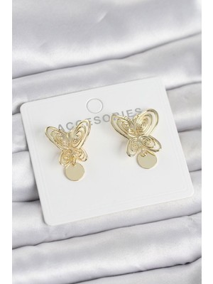 Vice Avm Füsun Küpesi Model Gold Renk Kelebek Model Pirinç Kadın Küpe (VICE/1395)
