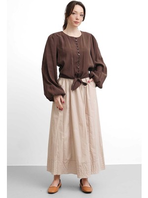 Salisburys Molly Nelly Kadın Dikiş Detaylı Lastikli Ince Kloş Etek