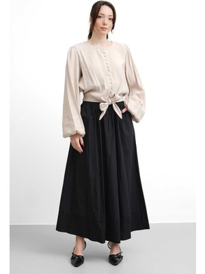 Salisburys Molly Nelly Kadın Dikiş Detaylı Lastikli Ince Kloş Etek