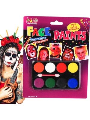 Fun And Market Buğz Palyaço Yüz Boyama Seti Fırçalı Makyaj Boyama Seti 8 Renk