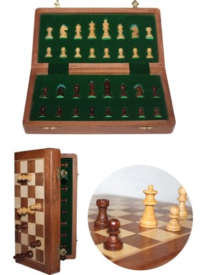 Fun And Market Buğz Mıknatıs Taşlı Ahşap Katlanabilir Kutulu Satranç Oyunu 17.5 cm G611