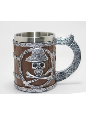 Fun And Market Buğz Korsan Temalı Ahşap Görünümlü 3D Kabartmalı Çelik Kupa Bardak ALK4372