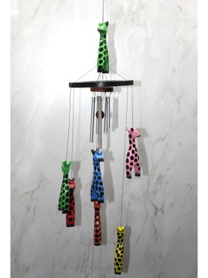 TeknoKapsül Ahşap Zürafalı Rüzgar Çanı - 60 cm Dekoratif Melodik Duvar Süsü
