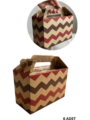 Roco Paper Co. Tutmalı Zigzag Desenli Kraft Hediye Kutusu, Nikah-Doğum Günü, Butik Kutusu, 6’lı Set, 11X16X8 cm