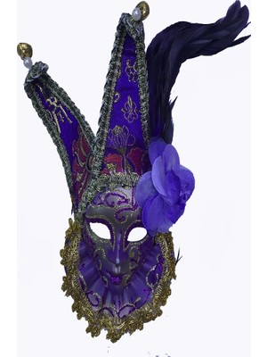 Senka Çıngıraklı Dekoratif Tüylü Seramik Maske Mor Renk