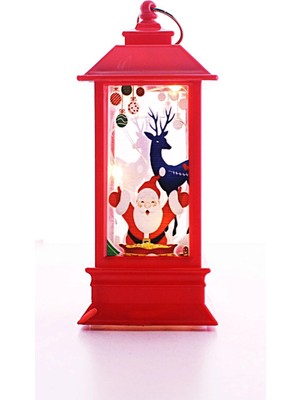 Pileli Store Noel Yılbaşı 2023 Temalı Peri Ledli Mini Fener Asma Kulplu Kırmızı