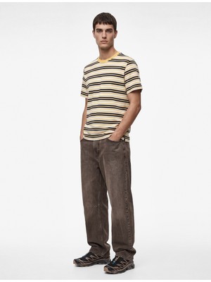 Koton Regular Fit Kısa Kollu Bisiklet Yaka Pamuklu Çizgili Tişört