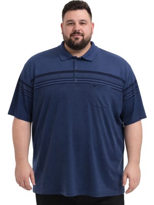 Battal Moda Battalmoda Erkek Büyük Beden Melanj Lacivert Polo Yaka Kısa Kollu Block Tişört 5xl-6xl-7xl-8xl