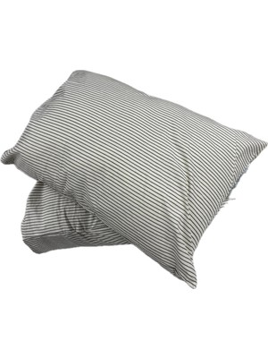 Clasy Ranforce %100 Pamuk 2 Adet Yastık Kılıfı Yeşil Çizgili Desenli Bej