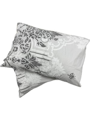 Clasy Ranforce %100 Pamuk 2 Adet Yastık Kılıfı Çiçek Desen Gri
