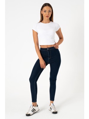 BLAYF Bluve Tayt Koyu Tint  Likralı Kadın Jean Pantolon