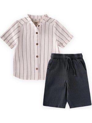 Cigit Müslin Gömlekli Takım 2-10 Yaş Çift Çizgili