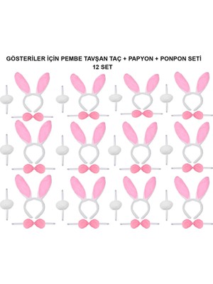TeknoKapsül Pembe Tşan Kostüm Seti – Taç, Papyon, Ponpon (12’li Paket)