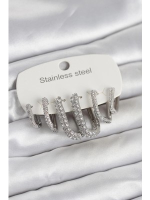 TeknoKapsül Çelik Gold Renk 6'lı Set Zirkon Taşlı Kadın Küpe