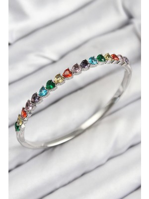 TeknoKapsül Pirinç Renkli Zirkon Taşlı Model Gümüş Renk Kadın Kelepçe