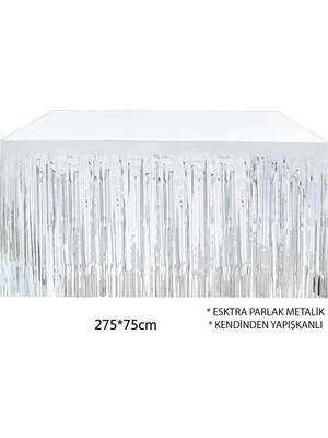Die Grup  Gümüş Metalize Masa Eteği 275X75 cm – Kendinden Yapışkanlı