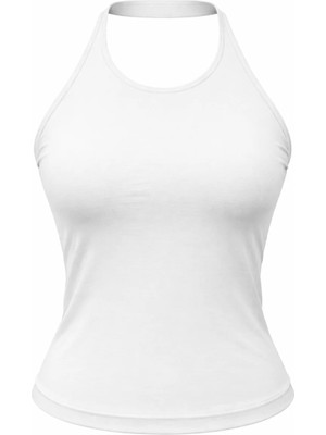 Mixray 2081 Kadın Halter Yaka Sırt Dekolteli Atlet Bluz Beyaz