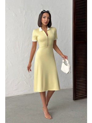 Bejna Kadın Fermuarlı Polo Yaka Soft Touch Elbise