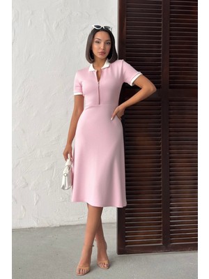 Bejna Kadın Fermuarlı Polo Yaka Soft Touch Elbise