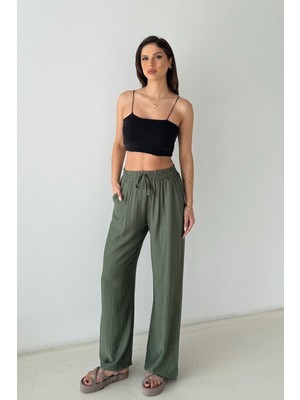 Bejna Kadın Geniş Paça Dökümlü Dokuma Pantolon