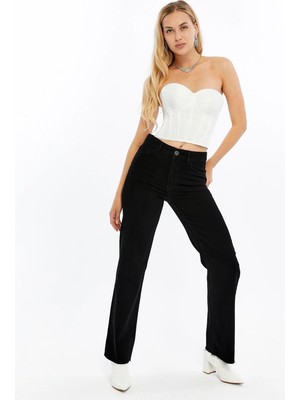 BLAYF Birce Wide Leg Siyah Pamuk Kadın Jean Pantolon