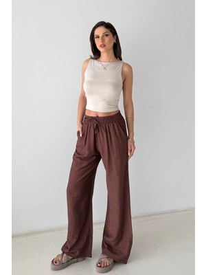 Bejna Kadın Geniş Paça Dökümlü Dokuma Pantolon