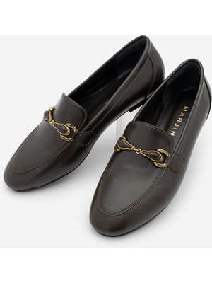 Marjin Kadın Loafer Makosen Tokalı Klasik Günlük Ayakkabı Tavelo Kahve
