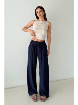 Bejna Kadın Geniş Paça Dökümlü Dokuma Pantolon
