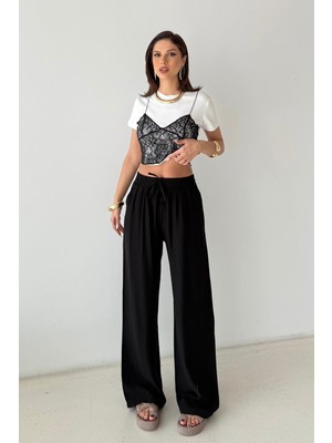 Bejna Kadın Geniş Paça Dökümlü Dokuma Pantolon