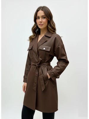 Parla Trençkot Düz Kahverengi