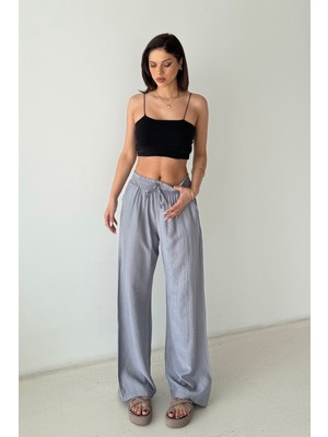 Bejna Kadın Geniş Paça Dökümlü Dokuma Pantolon