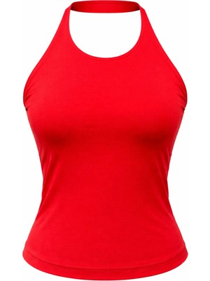 Mixray 2081 Kadın Halter Yaka Sırt Dekolteli Atlet Bluz Kırmızı